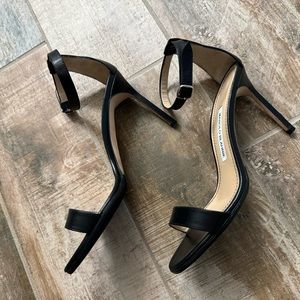 Manolo Blahnik Leather Black Ankle Strap Heels Size 38